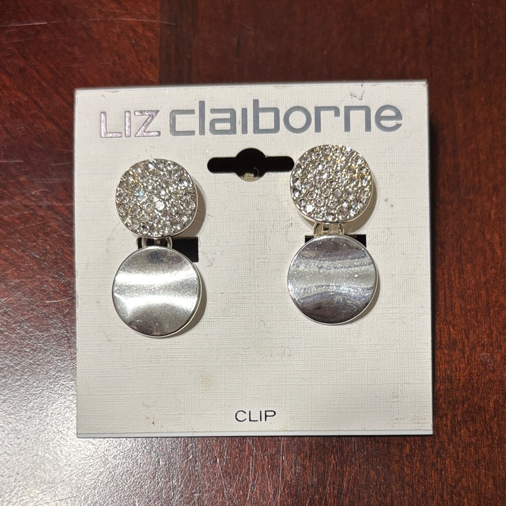 Liz Claiborne Glittering Silver Clip Earrings